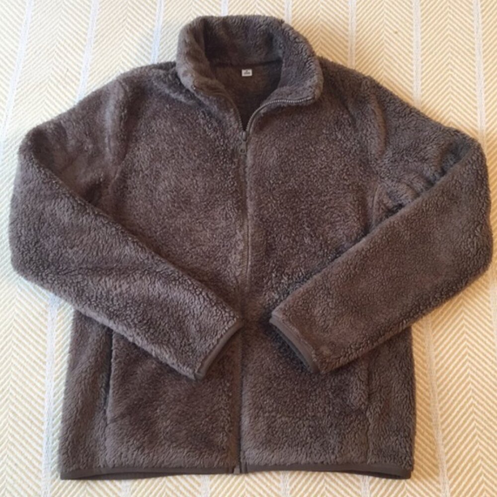 Uniqlo Brown Soft Fluffy Yarn Fleece Zip Jacket Cozy Teddy Athleisure Winter XL